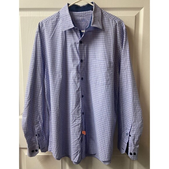 Tasso Elba Mens XL 17 17 1/2 Blue Dress Button Up Shirt Long Sleeves Pocket - Picture 1 of 7